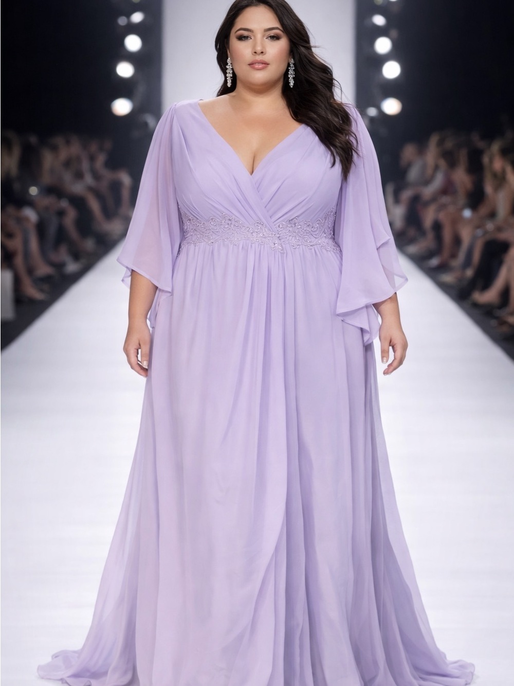 Plus-Size Lavender Chiffon Prom Gown with Beaded Waistband-Corset